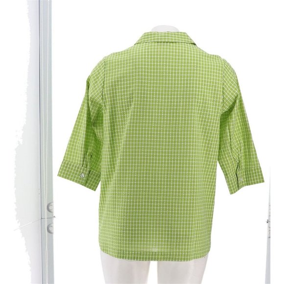 NWT JOAN RIVERS TEXTURED BUTTON FRONT SHIRT W/SIDE BUTTONS LIME GREEN XXS - Picture 5 of 11